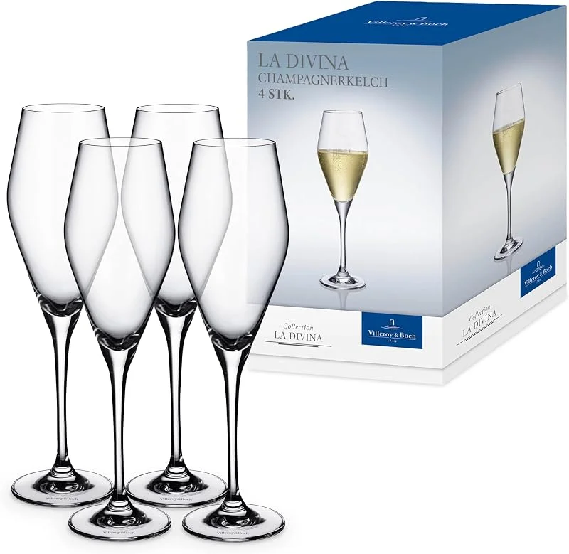 Villeroy & Boch - La Divina Flauta Cava Set 4 Piezas Claro, Apto para Lavavajillas, Copas de Champán Cristal, Copas Flauta Champagne o Cava, Vidrio de Cristal — Vino y mesa festiva