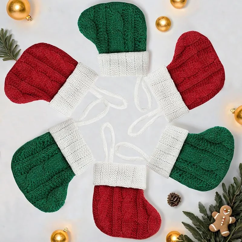 MORAINJAY 6 Piezas Calcetín de Navidad, Mini Calcetines Colgantes de Navidad Tejida, Medias de Navidad Bolsa de Regalo para Llenar, Calcetines de Árbol Navidad Chimenea Decoración — Decoracion Navidad