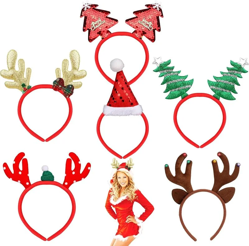 HOWAF 6 Piezas Diadema Navidad, Diademas Navideñas, árbol de Navidad, Gorro Navidad, Diadema Reno Navidad para Mujer, Niñas y Adultos, Accesorios Navidad, Detalles Navidad — Ropa Navidad