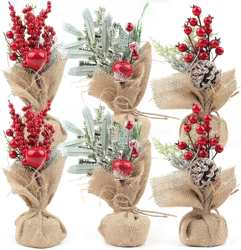 Fangoo Mini Albero di Natale Artificiale da Tavolo, Set da 2 Pezzi, 25 x 20 cm, Decorazioni Natalizie per Interni, Casa e Tavola (6 Pcs) — Decoracion Navidad