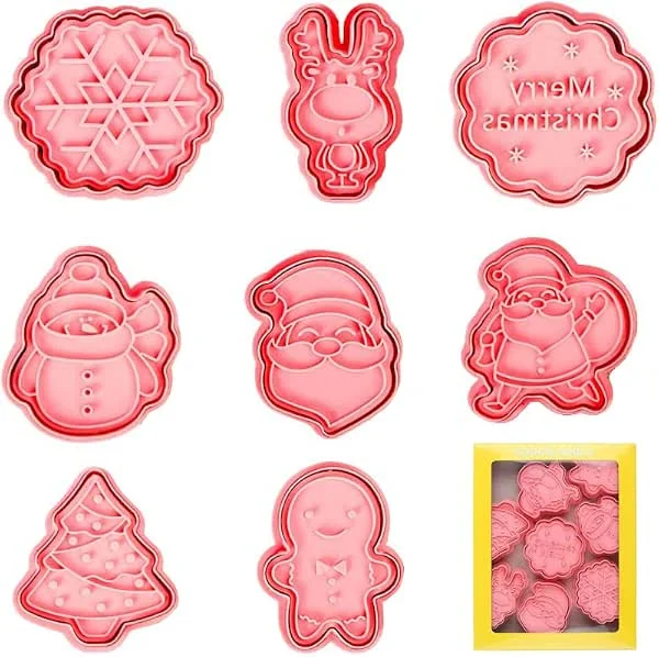 Owyee 8 moldes de galletas de Navidad de plástico, sello de galletas de Navidad, juego de moldes de Navidad, juego de moldes de galletas en 3D, para niños, muñeco de jengibre de Papá Noel — Hogar y cocina