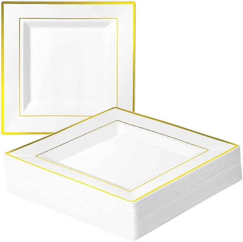 Visita la tienda de MATANA MATANA 20 Platos Cuadrados de Plástico Blanco con Borde Dorado, 24cm - Elegantes, Resistentes y Reutilizables - Bodas, Cumpleaños, Navidad, Barbacoas, Fiestas — Adviento y mesa