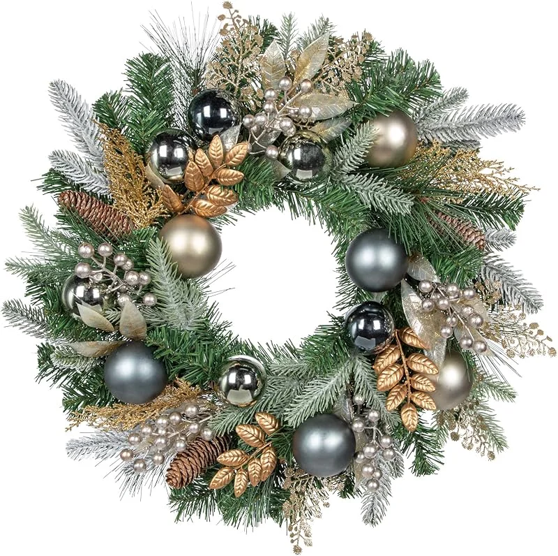 Visita la tienda de Hollyone Hollyone Corona de Navidad de 61 cm, artificial, neutral, redonda, ocasión navideña — Decoracion Navidad