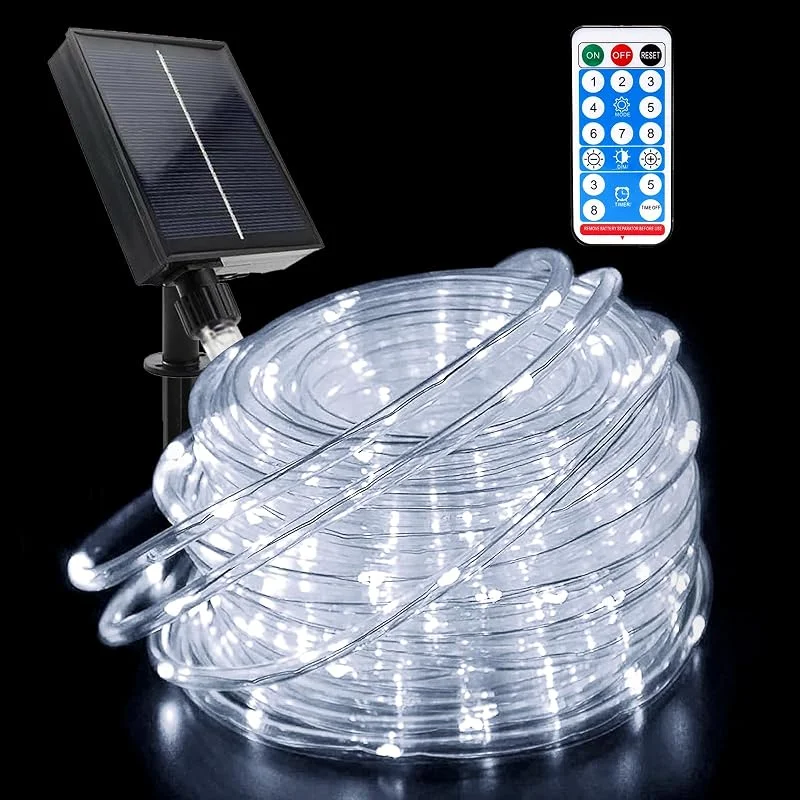 GHONLZIN Solar Cadena de Luces, Impermeable Tubo Iluminación Control Remoto 20 Metro 8 Modos 200 LEDs Manguera Iluminación Solar para Navidad Fiestas Bodas Patio Jardines Festivales Decoración — Luces Navidad