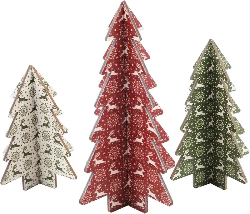 Gosknor 3uds Decoración de Mesa para Árbol de Navidad, 3D Adornos de Mesa para Árbol de Navidad Madera Centro de Mesa para Árbol de Navidad Letreros para Navidad Hogar Estante Oficina (3 Estilos) — Decoracion Navidad