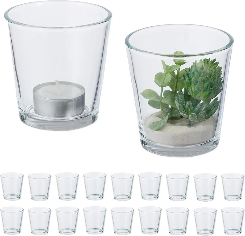 Visita la tienda de Relaxdays Relaxdays Set de 20 Vasos Portavelas Cristal, Portacandelitas, Porta Velas, Decoración de Mesa, 7, 5x7, 5 cm, Transparente — Cena a la luz de velas