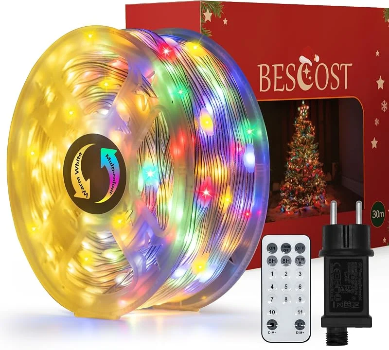 Visita la tienda de BESCOST ESCOST Guirnaldas Luces Exterior 30M, 300 LED Luces Navidad Exterior con 11 Modos, IP65 Impermeable, 3 Temporizadores, Decoración para Navidad, Fiesta, Jardín, Balcón, Patio y Boda
