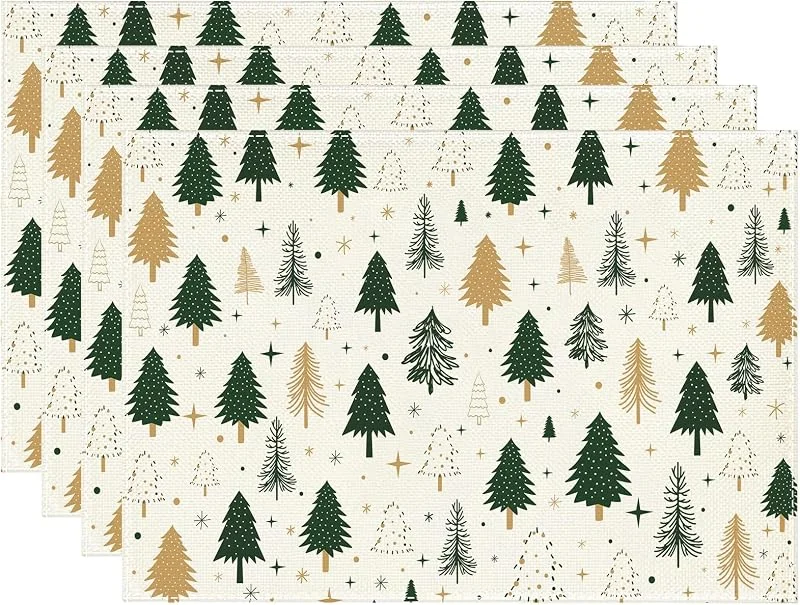 Tarklanda Mantel Individual de Navidad, Juego de 4 Salvamanteles Individual Navidad Verde Pino, Lavables Lino Resistentes al Calor Antideslizantes para Mesa de Navideño 30*45cm — Hogar y cocina