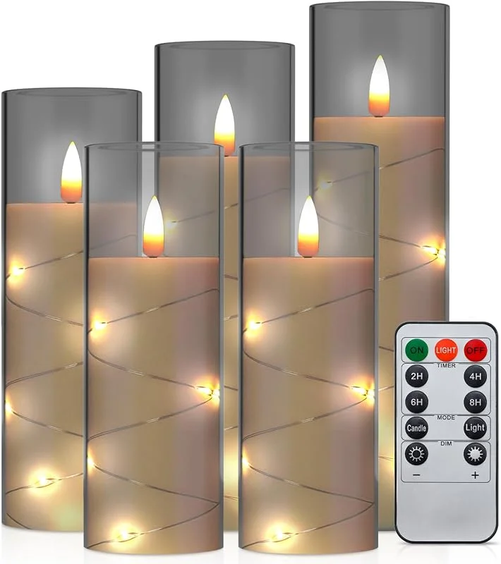 Aischens Bougies LED Premium avec Guirlande Lumineuse, Flamme Réaliste 3D — Cena a la luz de velas