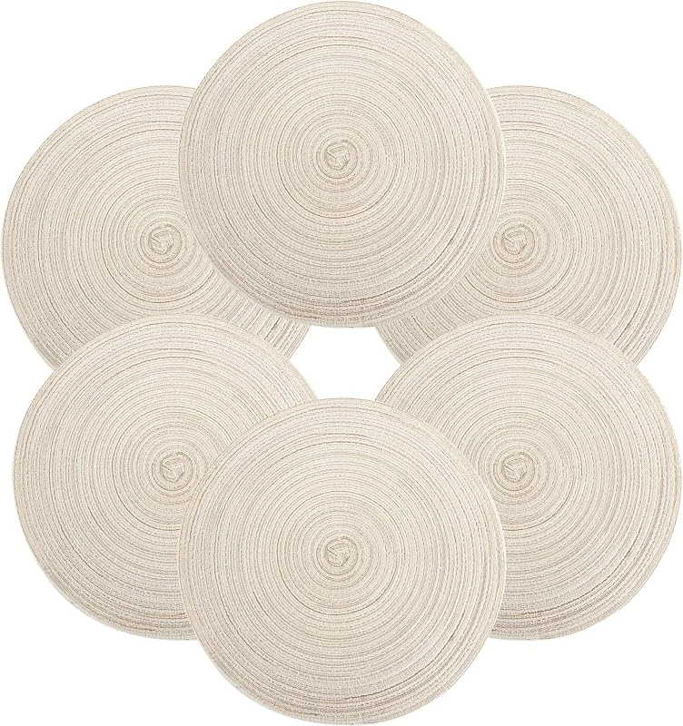 NyShine Manteles Individuales, Juego de 6, diseño de Redondos de Algodón Natural, para Mesa de Comedor Decoración de Boda, 37 * 37 cm (Beige) — Hogar y cocina