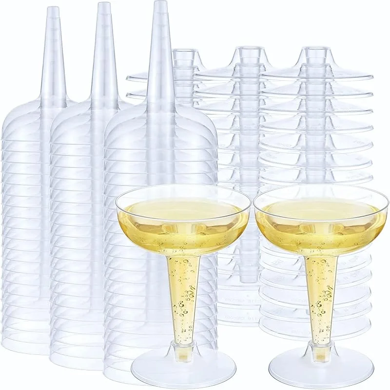 LATERN 60 Piezas Cupé de Champán de Plástico, 120ml Copas de Cata de Vino Transparentes Copas de Cóctel con Tallo Reutilizables para Whisky Champán Cerveza Postre Pudín Mousse Fiesta (11 x 8, 2cm) — Vino y mesa festiva