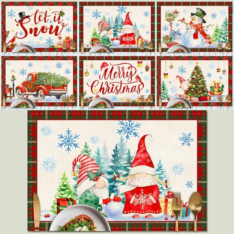 ALINK Juego de 6 manteles individuales de Navidad lavables de poliéster y lino, 30 x 45 cm, manteles individuales para cocina, mesa de comedor, hotel, decoración navideña — Hogar y cocina