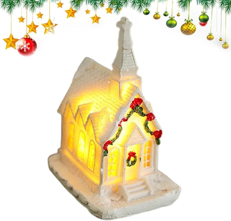 ccuzs Casas De Pueblo Navideño Edificio Iluminado Coleccionable Decoración Hogar — Decoracion Navidad