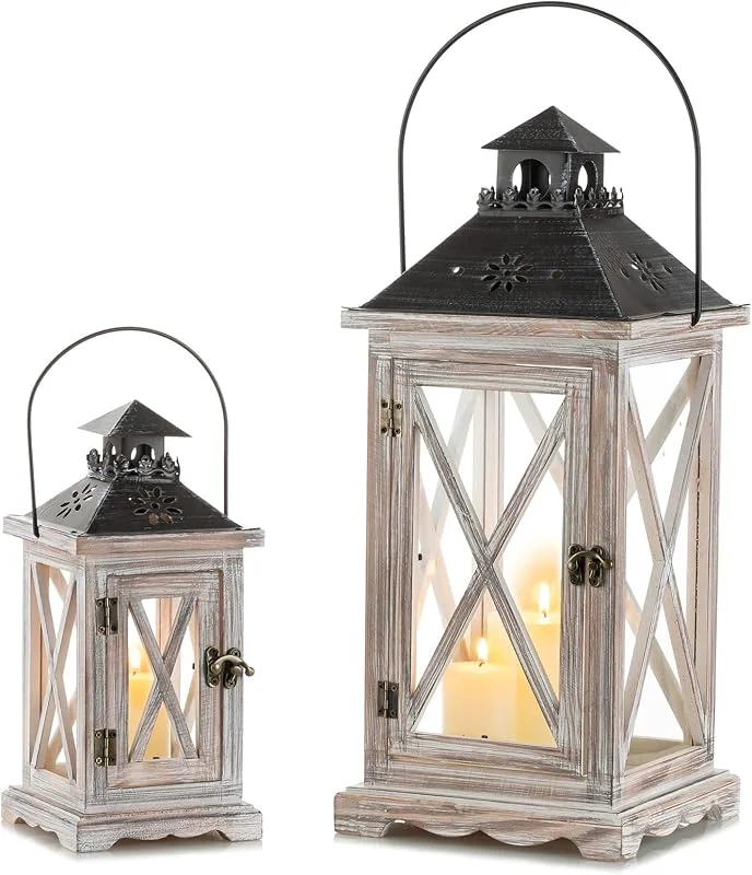 Visita la tienda de Sziqiqi Sziqiqi Farolillo Madera para Velas, Lote de 2, 28, 48 cm, Blanco Envejecido — Cena a la luz de velas