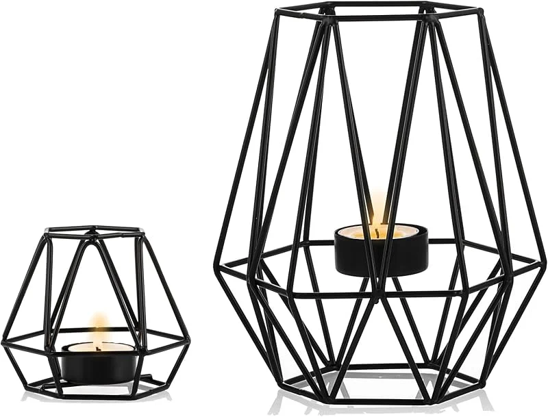 Visita la tienda de Nuptio Nuptio 2 Piezas Portavelas Candelabros Luz Té Candelabro Geométrico para Decoración Mesa Comedor Centro Mesa, Adornos Chimenea Negros para Sala Estar, Regalos Inauguración Casa Boda — Cena a la luz de velas