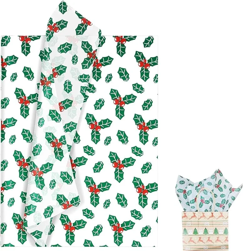 Hjvvr Papel de seda de Navidad, 20 hojas de papel de seda rojo y verde, 50 x 35 cm, papel de seda de Navidad para fiesta de Navidad — Envoltorio regalo
