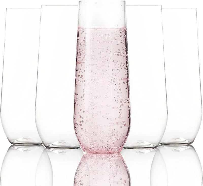 Youngever 5 copas de champán inastillables de 275 ml, copas de champán de plástico, copas de champán, vasos de plástico reciclable, sin tallo, inastillables, copas de flauta — Vino y mesa festiva