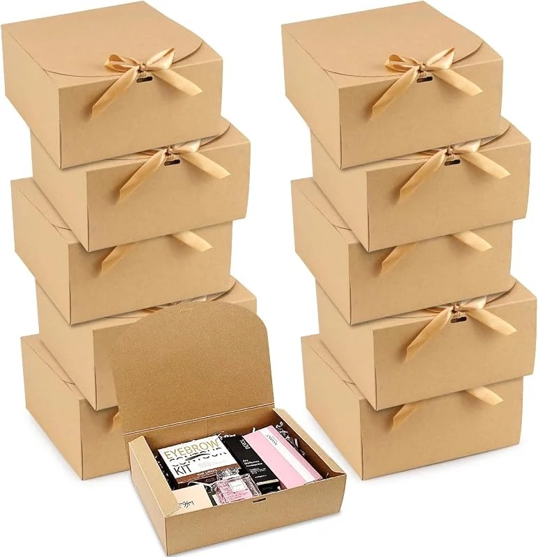 BINYI Caja Regalo Grande Cajas para Regalos Carton Vacias Caja de Regalo Papel Kraft Grandes 10 Piezas Cajas de Cartón con Tapa para Chuches Gift Box para Cumpleaños Boda Fiestas Navidad (Marrón) — Envoltorio regalo