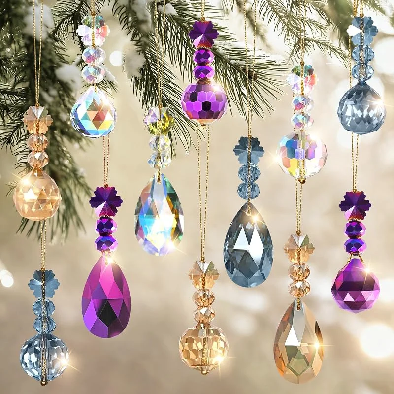 MEIVINES 12PCS Bola Navidad Cristal 20mm Prisma Atrapasoles Colgantes Decoraciones de Gotas de Cristal Decoración para Árbol Navidad, Bodas, Fiestas (4 Colores) — Decoracion Navidad