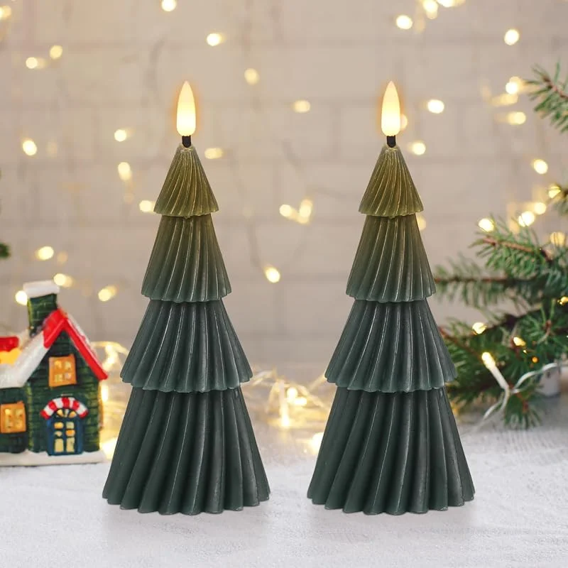 Eldnacele Velas LED para árbol de Navidad con temporizador de 6 horas, velas parpadeantes sin llama de cera real para decoraciones de Navidad (2 piezas de 3 x 7.1 pulgadas) — Luces Navidad