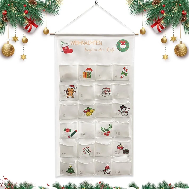 CIYIN Calendario Adviento para Rellenar, CIYIN 2025 Calendario Adviento Tela con 24 Bolsillos, Calendario de Advient-o DIY para Colgar, Calendari-o de Christmas Countdown Reutilizable — Adviento y mesa