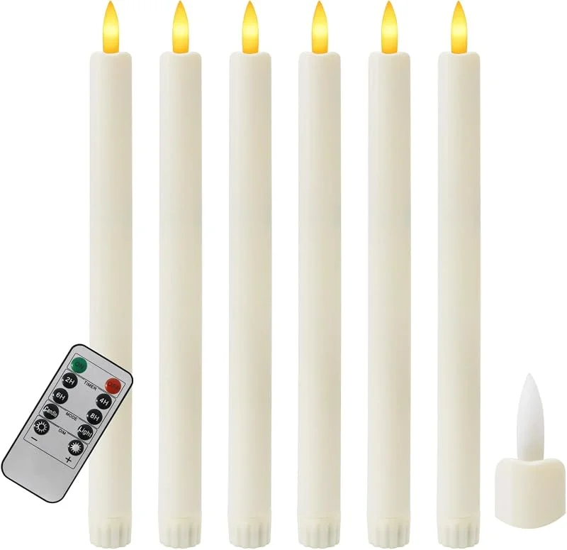 kisidus 6 cera Velas largas LED sin llama con temporizador, Velas a Pilas con Mando a Distancia para Navidad Decoración, Decorativas y Seguras para Fiesta y Boda — Cena a la luz de velas