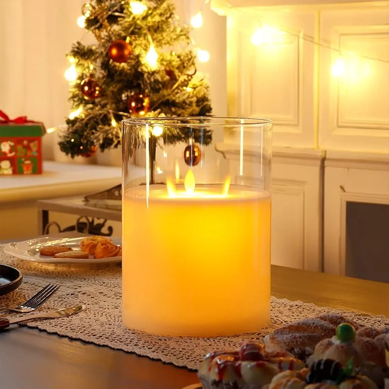 Visita la tienda de JHY DESIGN JHY DESIGN Velas sin llama de 3 mechas de ‎15x15x20cm de funcionamiento con pilas LED parpadeantes con función de temporizador de 6 horas, vela de decoracion para el hogar — Cena a la luz de velas
