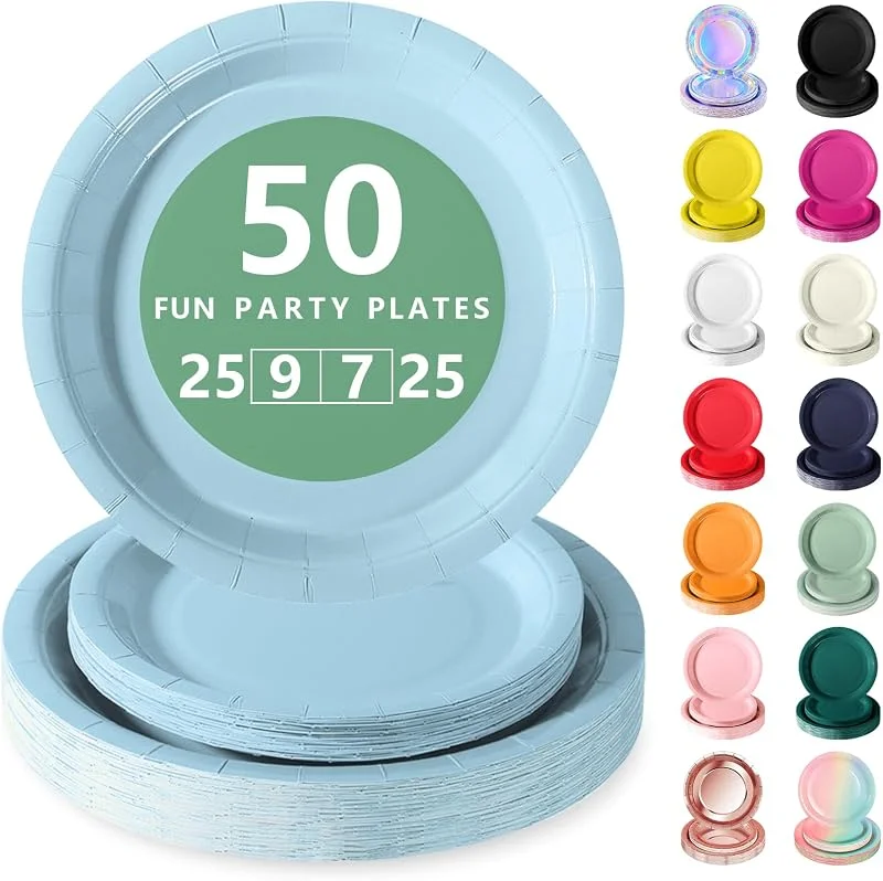 Nkaiso Platos Desechable, 50 Piezas Azul Claro Vajilla de Fiesta Set -25x 23cm & 25 x 18cm Platos de Carton, legante y Resistente para Bodas, Cumpleaños y Eventos — Adviento y mesa
