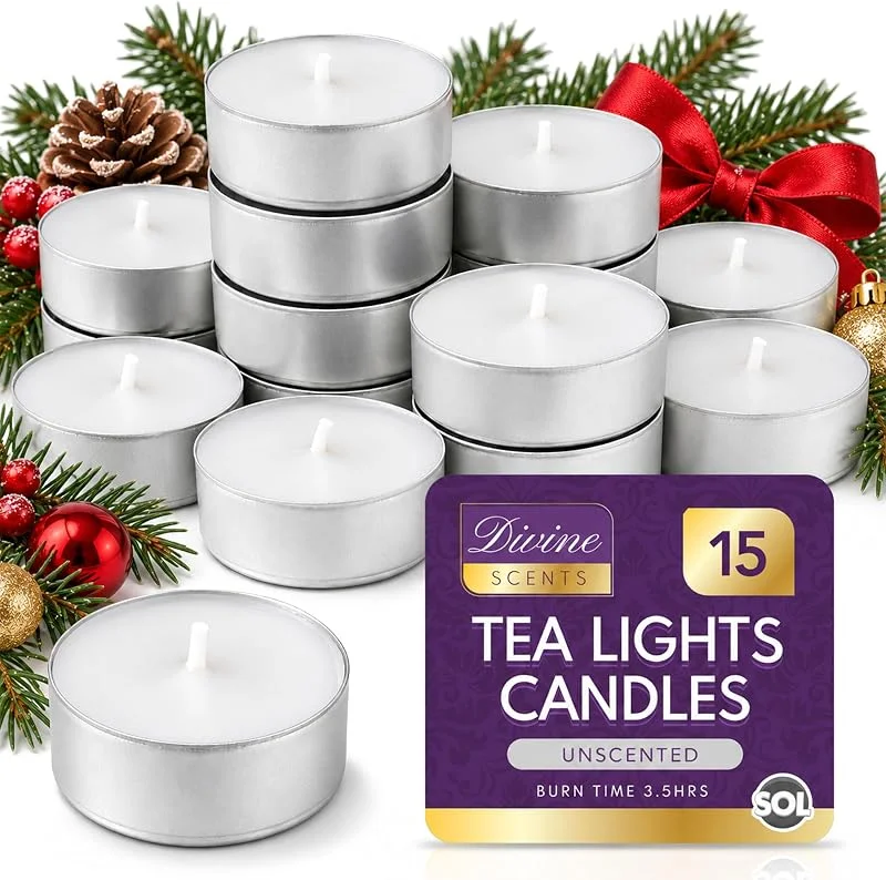 SOL 5 velas de té, velas blancas sin perfume, 3, 5 horas de — Cena a la luz de velas