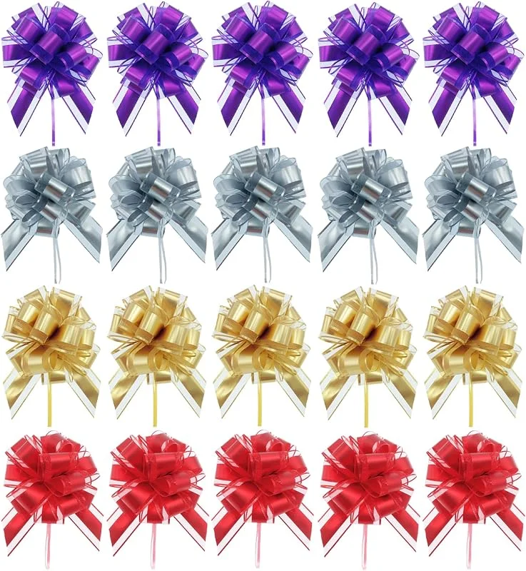 KEORHEZ 20 lazos de regalo grandes, grandes para regalo, lazos, grandes lazos de regalo, para manualidades, bodas, cumpleaños, Navidad (oro, plata, rojo, morado) — Envoltorio regalo