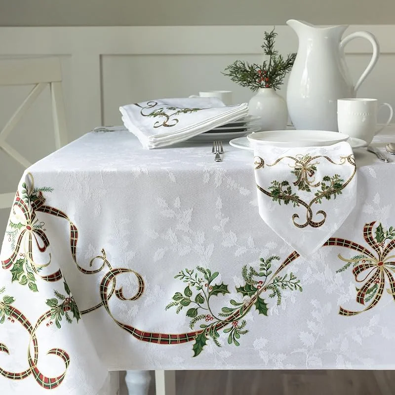 Benson Mills Merry Ribbons - Mantel de Tela Jacquard Estampada para Navidad, Elegante Mantel de Navidad para Todas Las Vacaciones e Invierno (60 x 120 Pulgadas, Rectangular) — Hogar y cocina