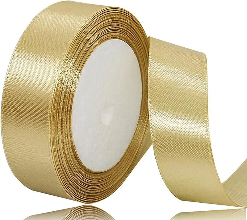 AHOMAME Cinta de raso Dorada de 25 mm, 22 metros, cinta decorativa ancha, cinta de tela para regalos de bodas, bautizos y cumpleaños — Envoltorio regalo