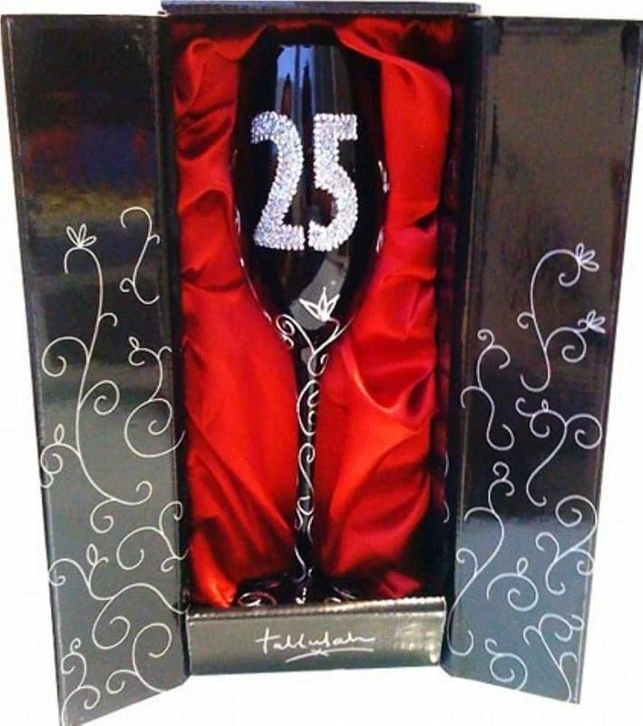 Visita la tienda de Framan Framan Copa de Champán para Cumpleaños, Negra con Brillantes, 25 Años — Vino y mesa festiva