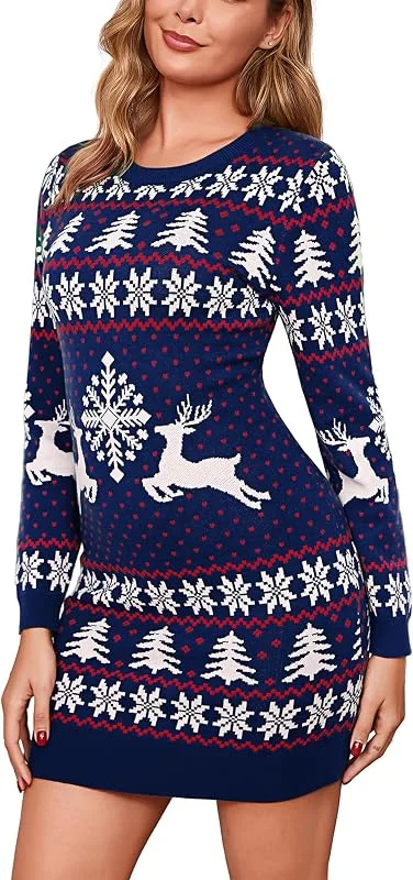 Visita la tienda de Litherday Litherday Vestido Navidad Mujer Suéter Navidad Largo con Renos y Copos de Nieve Jersey Navideño Original y Divertido de Punto para Fiesta S-XXL — Ropa Navidad