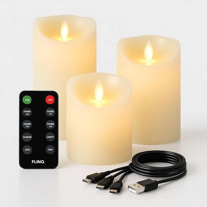 FLINQ Velas LED Recargables Llama Móvil y Mando a Distancia - Blanco — Cena a la luz de velas