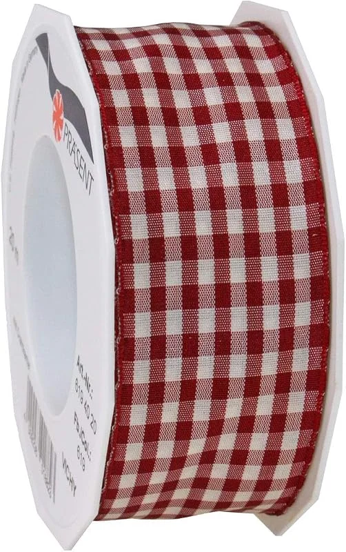 Visita la tienda de PRÄSENT Präsent Vichy - Cinta con alambre color burdeos, 40 mm de ancho, 20 m de longitud — Envoltorio regalo