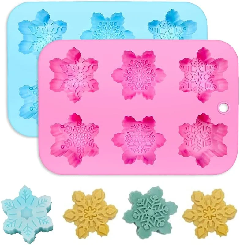 Visita la tienda de Aoreun 2 Piezas Silicona Copo de nieve moldes, Molde Jabon Navidad 6 cavidades, Hechos a Mano Molde 3D en Forma de Copo de Nieve, para Jabón Pudín Pastel Chocolate Caramelo Vela — Hogar y cocina