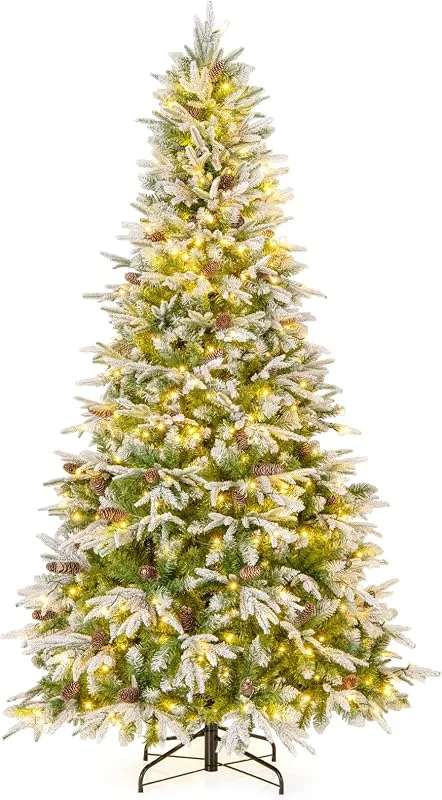 Visita la tienda de COSTWAY COSTWAY Árbol de Navidad Nevado 225 cm, Arbol de Navidad con Luces Incorporadas, 470 Luces LED Blanco Cálido, 81 Piñas, 1135 Ramas de PE y PVC, Arvore de Natal Hogar Oficina Fiesta — Decoracion Navidad