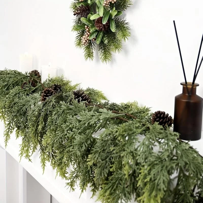 Summerdate Guirnalda artificial de cedro para Navidad, 2M de cipreses y pino verde, decoración colgante para chimenea, escalera, marco de puerta, decoración interior y exterior (1) — Decoracion Navidad