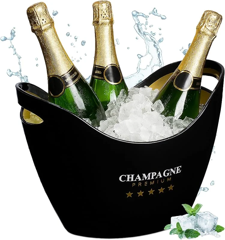 Visita la tienda de Relaxdays Relaxdays Cubitera para Botellas, 8 L Volumen, Enfriador Bebidas, Champanera, Cava, Vino, 25, 5x35x25, 5 cm, Negro, Dorado — Vino y mesa festiva