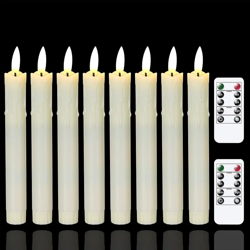Mavandesin llama parpadeo velas dos remoto, 19CM marfil pilas LED ventana velas temporizador, juego de 8 plástico efecto cera sin llama candelabros (2, 2cm de diámetro) — Luces Navidad