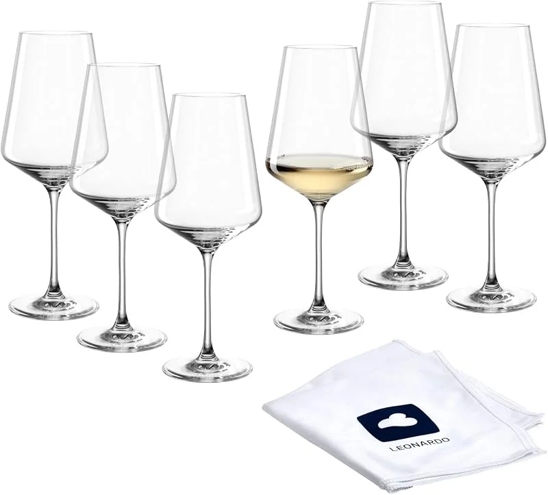 LEONARDO HOME Copas de vino blanco PUCCINI (juego de 6) con paño de pulido • Copas de vino resistentes a los arañazos (560 ml) • Apto para lavavajillas y duradero • Copas atemporales para vino blanco — Vino y mesa festiva