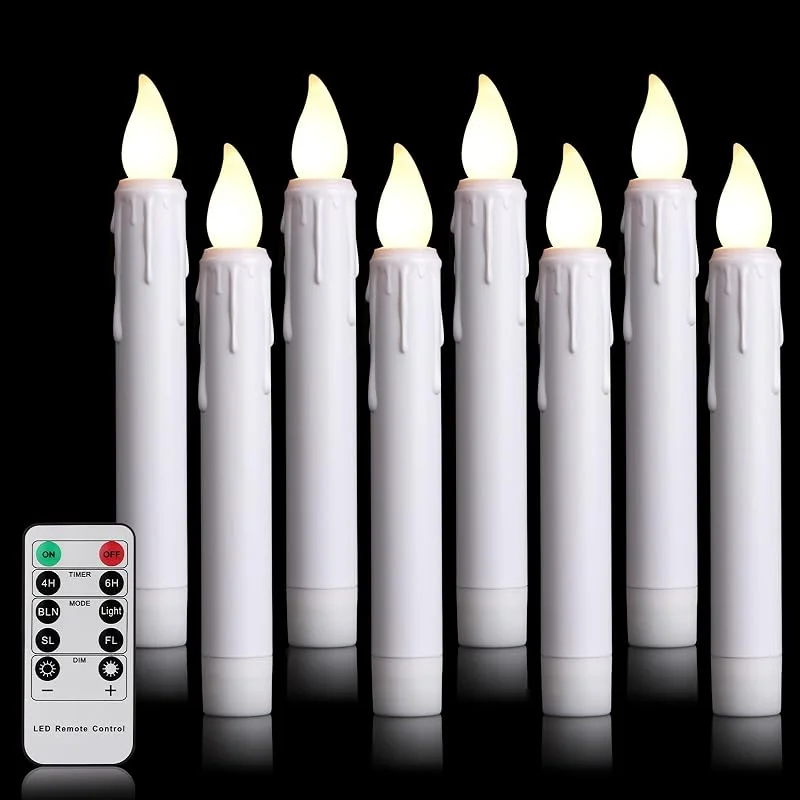 Visita la tienda de FREEPOWER FREEPOWER 8 Velas LED Blancas con Mando a Distancia Temporizador Parpadeantes, Funciona con Pilas, Luz Blanca Cálida Regulable, Decoración Navidad, 2x17cm — Luces Navidad