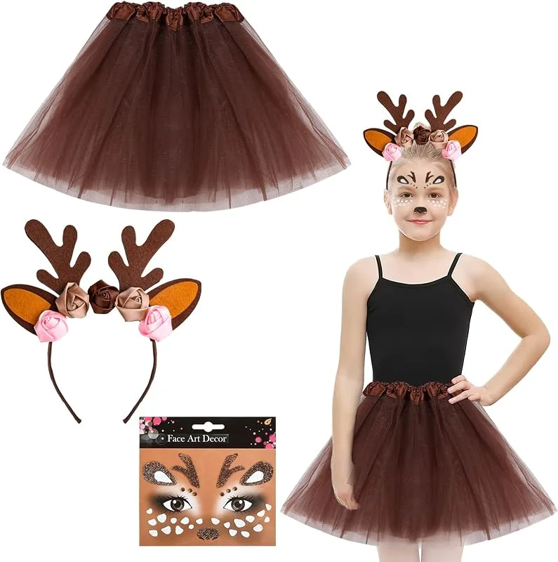 LUYANFX Diadema Reno, Diadema de Renos Navideña con Adhesivos Faciales, Diadema Cuernos Reno, Cabello de Fiestas Navideñas para Mujeres y Niñas, para Navidad, Carnaval, Fiesta de Nochevieja, Mascarada — Ropa Navidad
