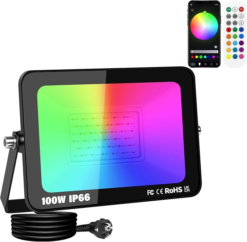 Visita la tienda de SKYWORLD SKYWORLD 1x Foco LED RGB Exterior, 100W 10000 LM Proyector Led RGBW Colores — Luces Navidad
