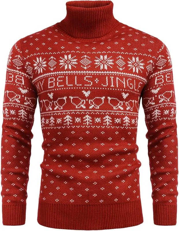Visita la tienda de COOFANDY COOFANDY Jersey de Navidad para hombre feo Navidad cuello alto jersey de punto noruego — Ropa Navidad