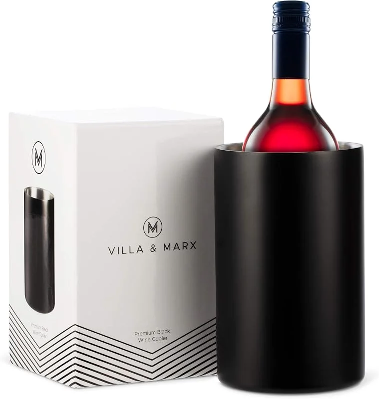 Villa & Marx Enfriador de Botellas de Vino - Champañera de Acero Inoxidable Térmica con Doble Pared - Cubitera para Champagne, Cava, Blanco y Tinto (Negro) — Vino y mesa festiva