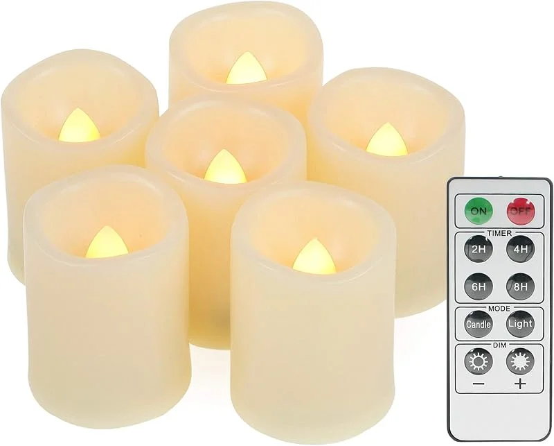 Visita la tienda de CANDLE IDEA 6 velas votivas LED 5 cm con mando y temporizador, parpadeantes sin llama blanco cálido a pilas, velas eléctricas para Navidad Halloween boda decoración — Cena a la luz de velas