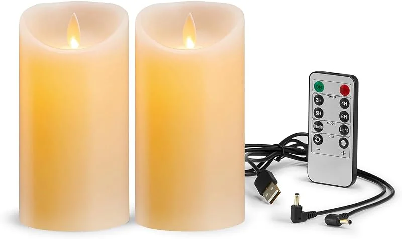 Koelaa Paquete de 2 Velas Recargables, Velas LED Parpadeantes, Velas LED Recargables USB, Velas de Control Remoto, para Salón, Navidad, Boda, Fiesta, Decoración-7.5 * 15cm — Cena a la luz de velas