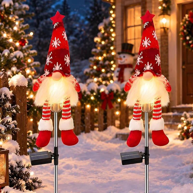 Qoosea Luces Solares Exterior Navidad Enano 2 Piezas IP65 Impermeable — Luces Navidad